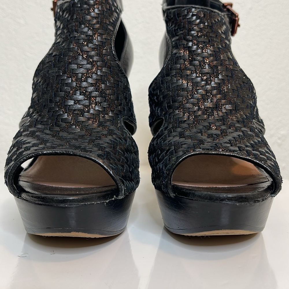ELLIOTT LUCCA BERNADETTE BLACK WOVEN LEATHER PEEP TOE PLATFORM HEELS **NWOT** - Picture 13 of 16